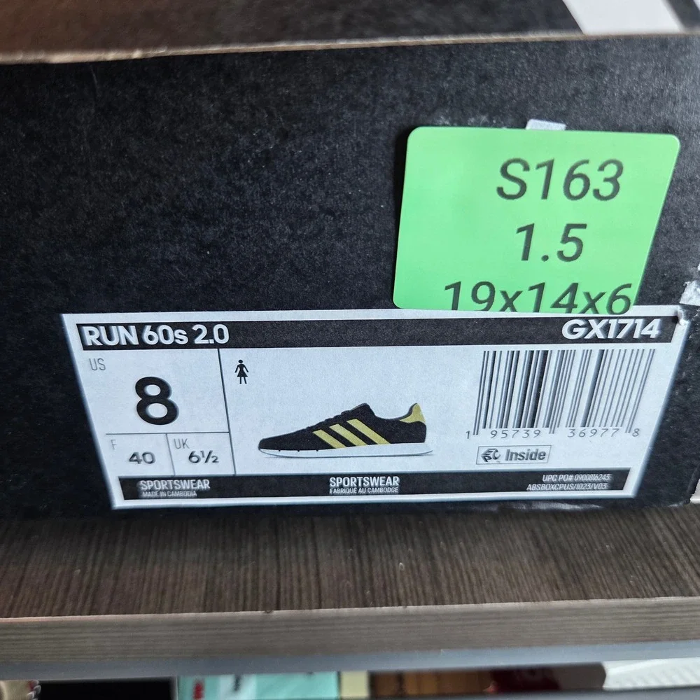 Adidas Run 60s 2.0 Shoes Mens 8 Black Gold GX1714 Retro Lifestyle Sneakers
